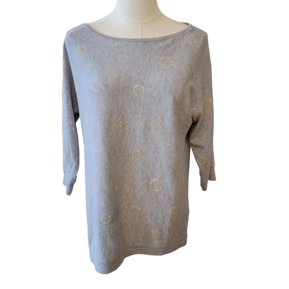 WHBM Gray 3/4 Sleeve Studded Knit Top Size Medium - Picture 1 of 4